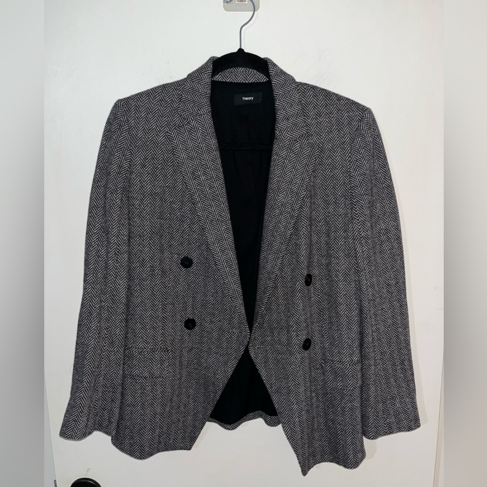 Theory Black and White Herringbone Blazer
